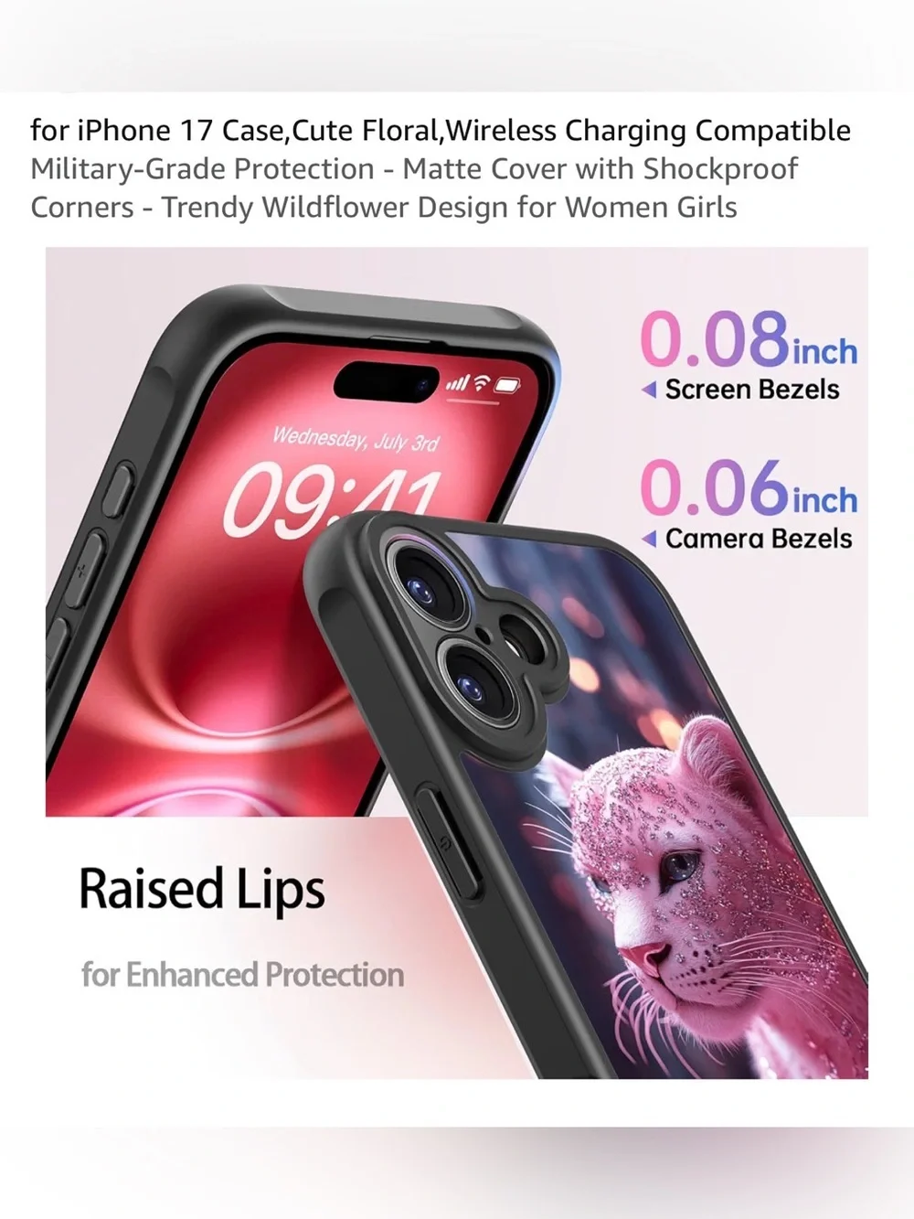 Ip 17 case floral wireless charging compatible military grade pink leopard NEW